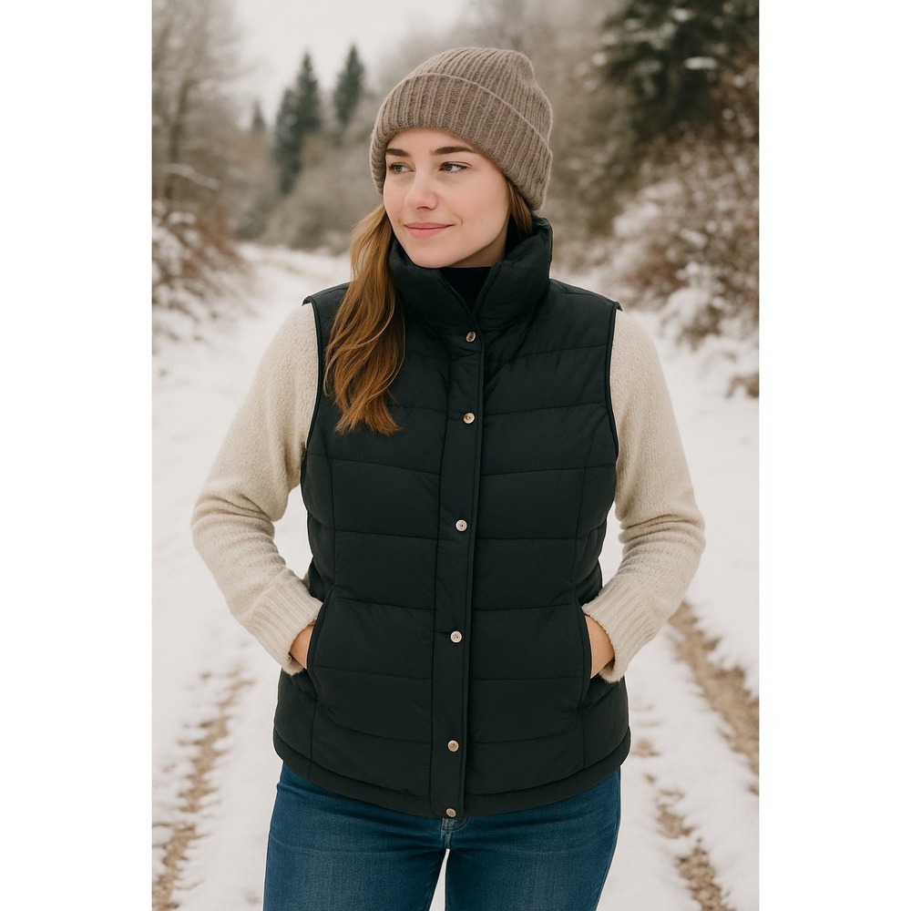 Roper Womens Black Quilted Puffer‎ Vest Full Zip Snap Button Collar XL